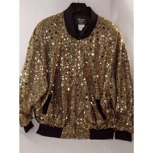 PG Collections Ginger Bort Gold Glitter Vintage Bomber Jacket Lrg | 250938